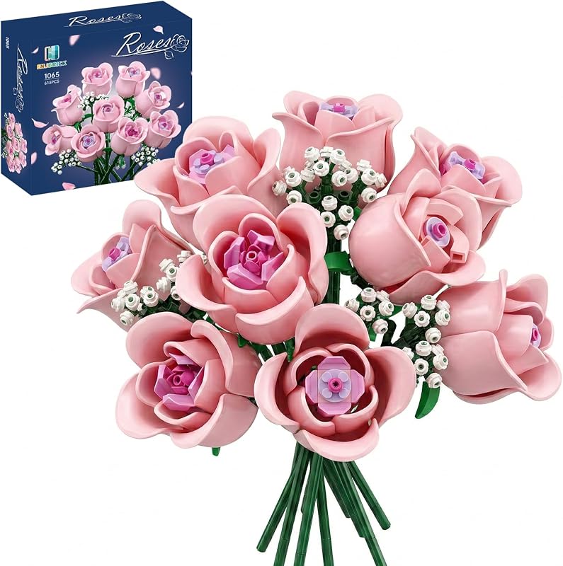 Roses Flowers Building Set for Adutls,Botanical Floral Collection | Gifts for Anniversary for Her for Birthday Home Decor for Table Display