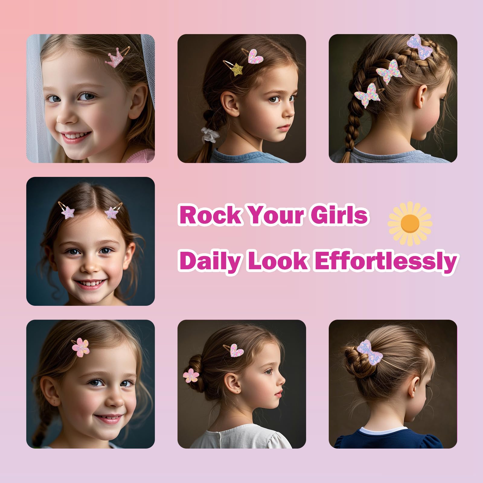 Pinzas para el cabello para niñas, 16 unidades, lindos pasadores de pelo para niños, corazón, mariposa, flor, estrella, corona, accesorios para el cabello para niñas 6
