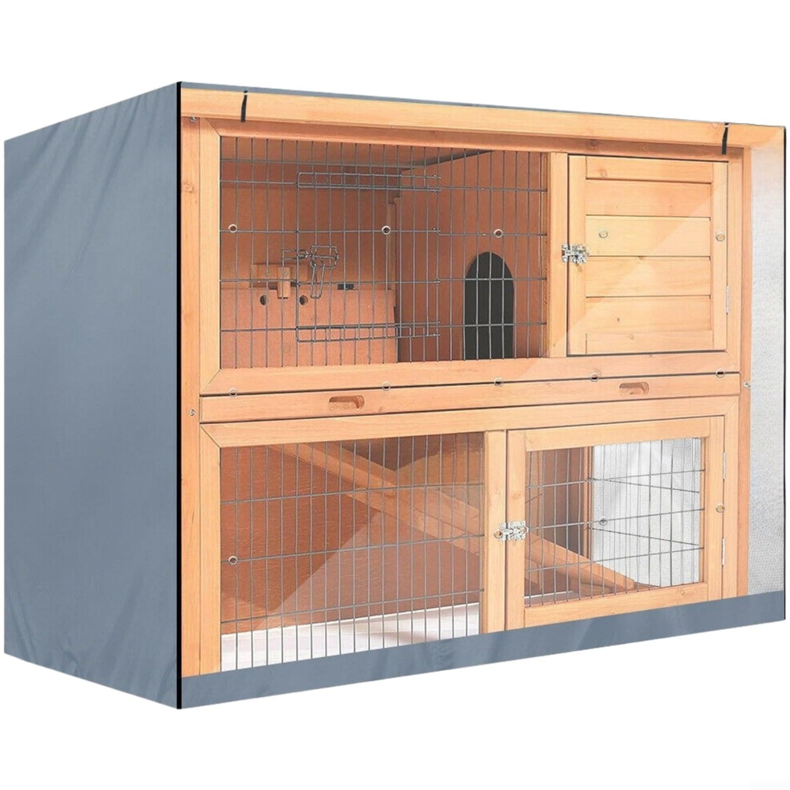 Wasserdichte Abdeckung für Kaninchenstall, 122 x 50 x 105 cm, mit Sichtfenster, staubdichter Schutz für kleine Tiere (grau)