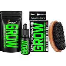 Beard Growth Kit w/GROW XXL Beard Oil/Serum for Facial Hair Growth for Men + 100% Lifetime Replacement First Cut Boar Bristle Brush & 360 Wave Brush for Men - Formulated in America