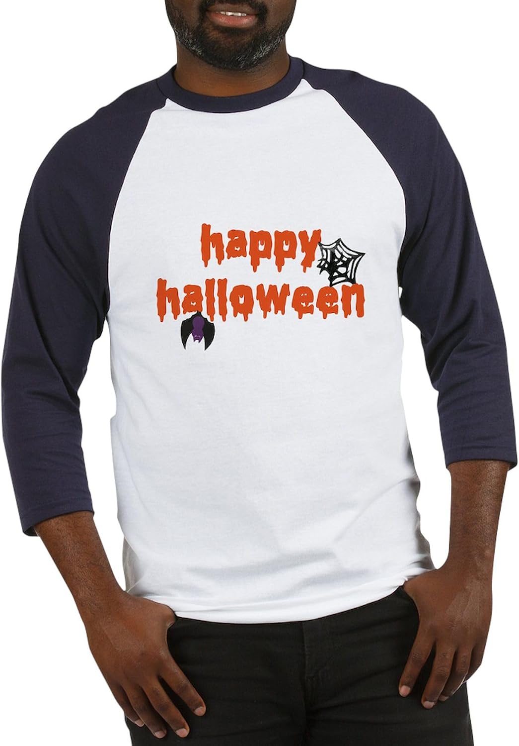 CafePress Happy Halloween Baseball Jersey Men's Cotton Baseball Jersey, 3/4 Raglan Sleeve Shirt