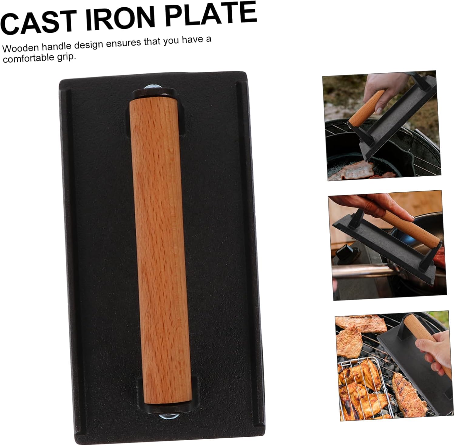 1Pc Practical Cast Meat Press Plate Hand Held BBQ Grill Tool for Efficient Cooking Black Durable Steak Weight with Comfortable Handle for Burgers and Bacon
