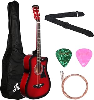 Juarez Acoustic Guitar, 38 Inch Cutaway with Pick Guard, 38C/RDS with Bag, Strings, Pick and Strap, Red Sunburst