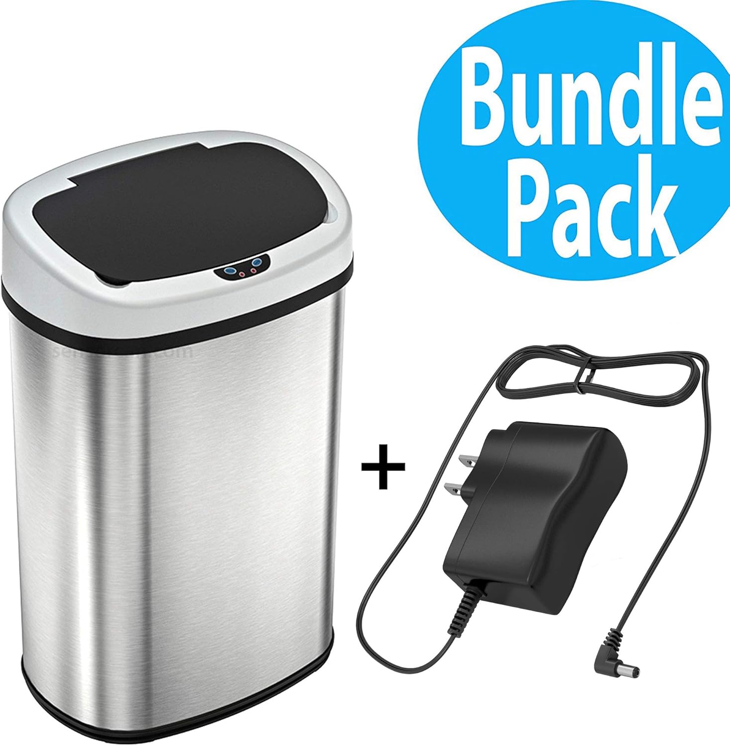 SensorCan 13 Gallon Battery-FREE Automatic Sensor Kitchen Trash Can with Power Adapter, Oval Shape Stainless Steel Garbage Bin with AC Plug : Home & Kitchen