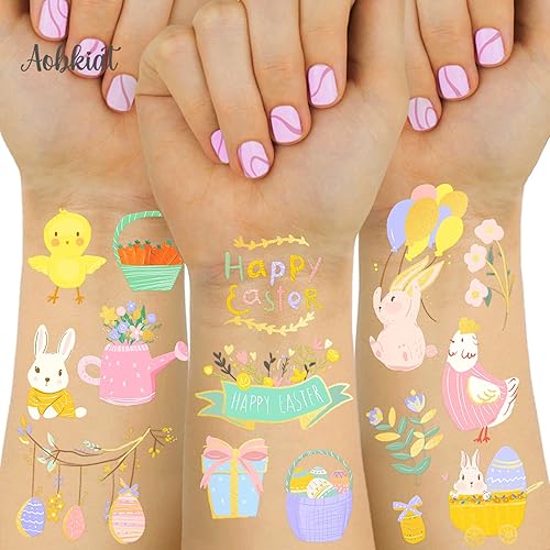 Miniatura 2 de AOBKIAT Calcomanías de Pascua, 36 estilos de purpurina, calcomanías impermeables temporales, regalos de fiesta de Pascua, cesta de huevos de Pascua,