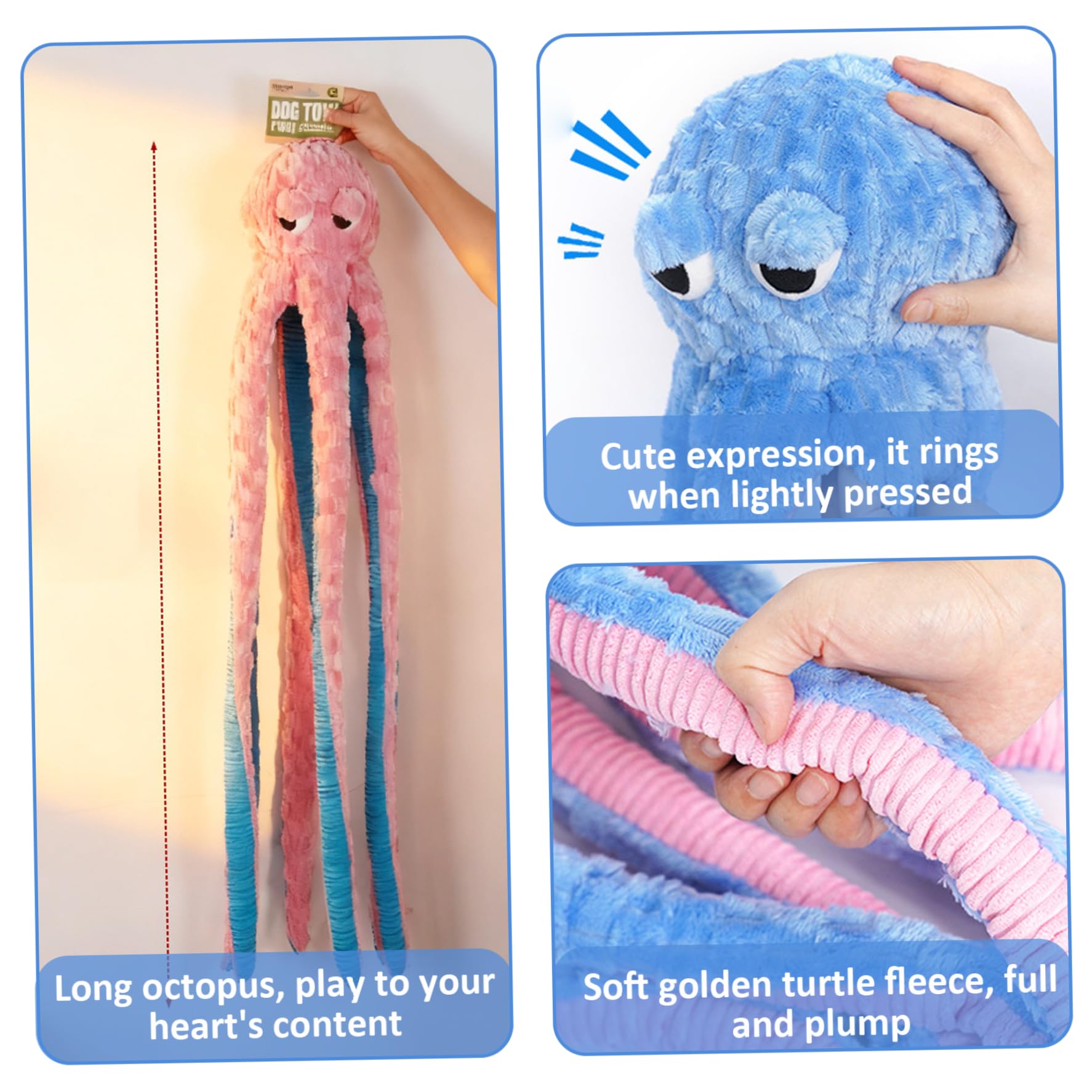 Juguete para perros con forma de pulpo, juguetes para perros chirriantes, juguete indestructible de 40 pulgadas, juguetes chirriantes interactivos para masticadores agresivos, pulpo de peluche sua.