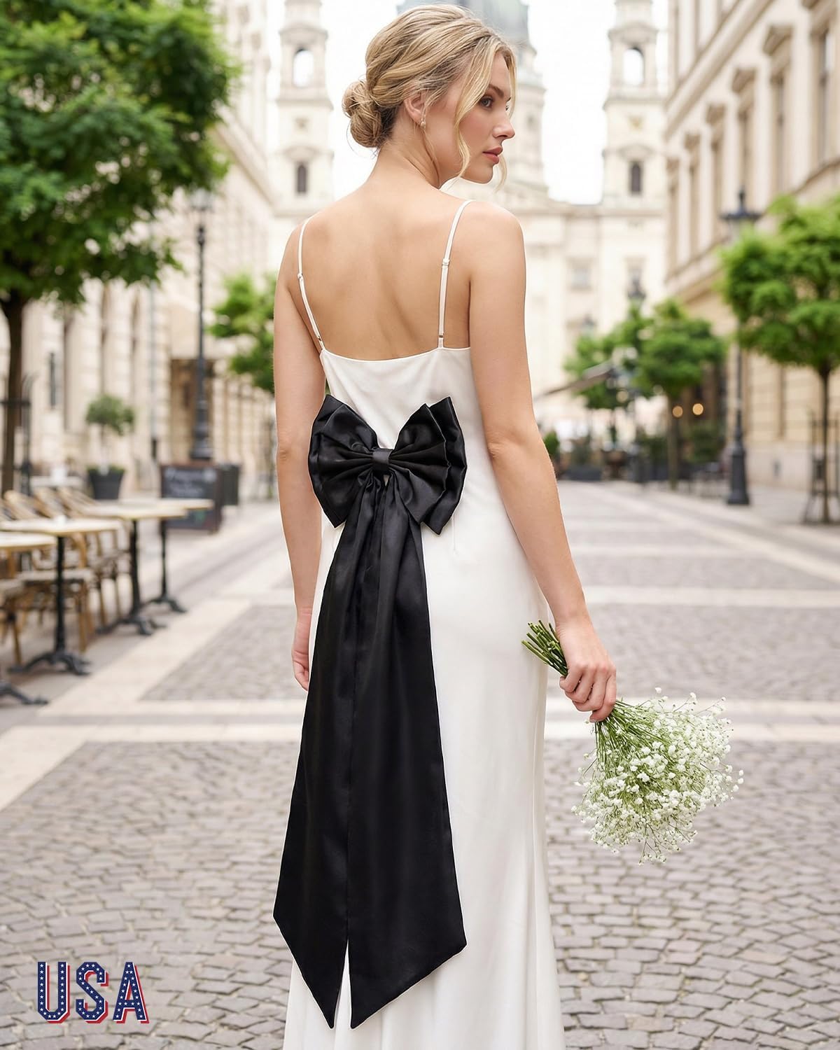 Forzacx 1 Pack Big Satin Detachable Bow for Dress, Removable Waist Sash Belt – Christmas Tree Decorations, Perfect for Bride Formal Wedding Outfits (Black)