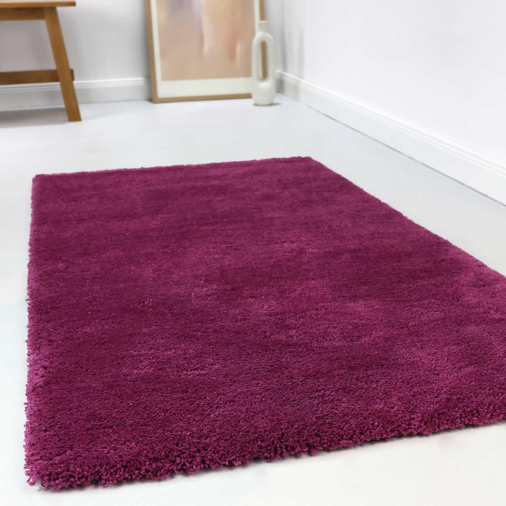 Wecon Home Tapis Microfibre Doux l Esprit l à Poils Longs l idéal pour Le Salon, Chambre, Chambre d'enfant l RELAXX (120 x 170 cm, Prune)