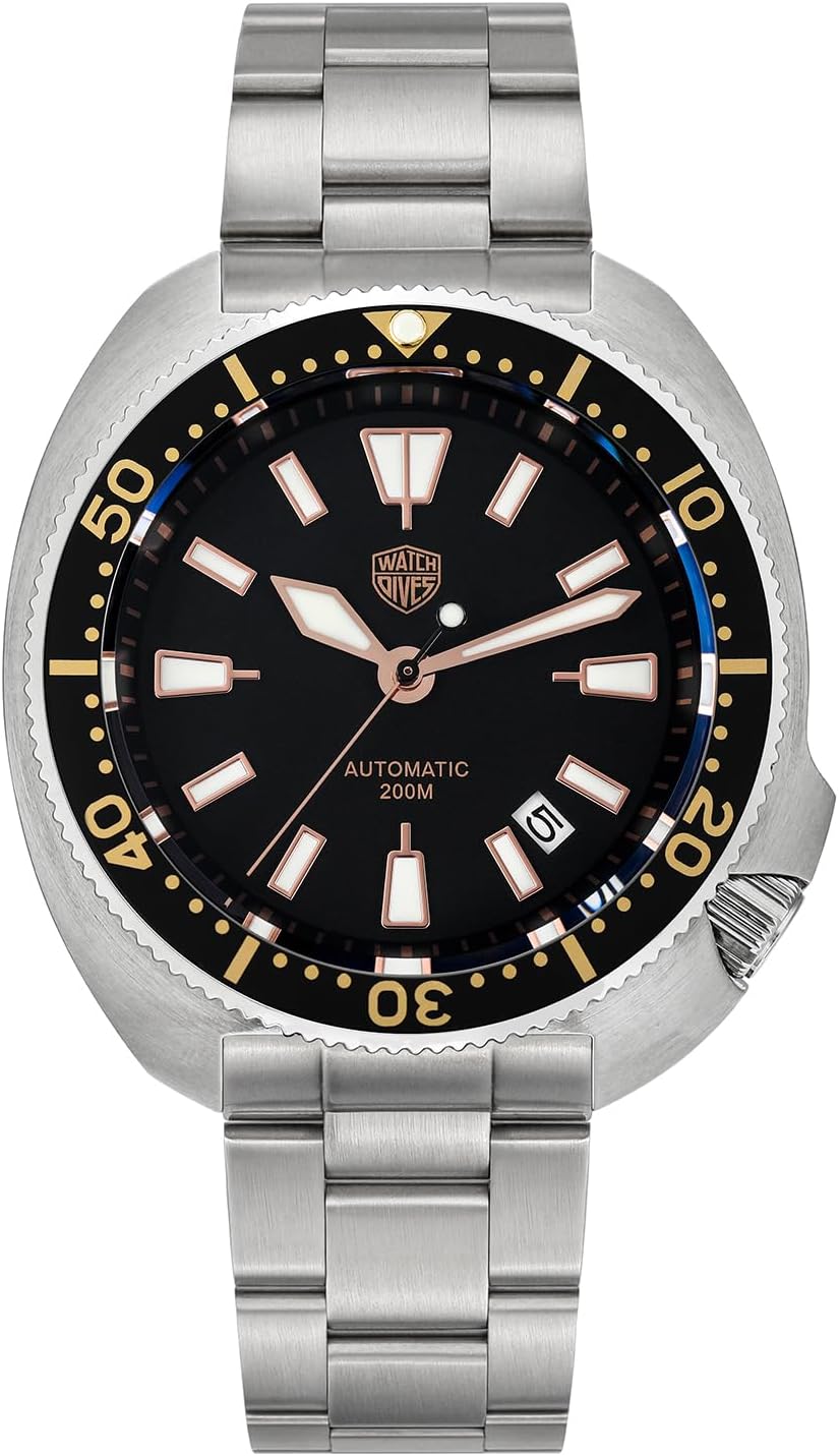 watchdives Automatische Taucheruhren für Herren WD6105, NH35-Uhrwerk Armbanduhr 200 M, Saphirglas Herrenuhr mit 316L-Edelstahlarmband Leuchtende Uhr