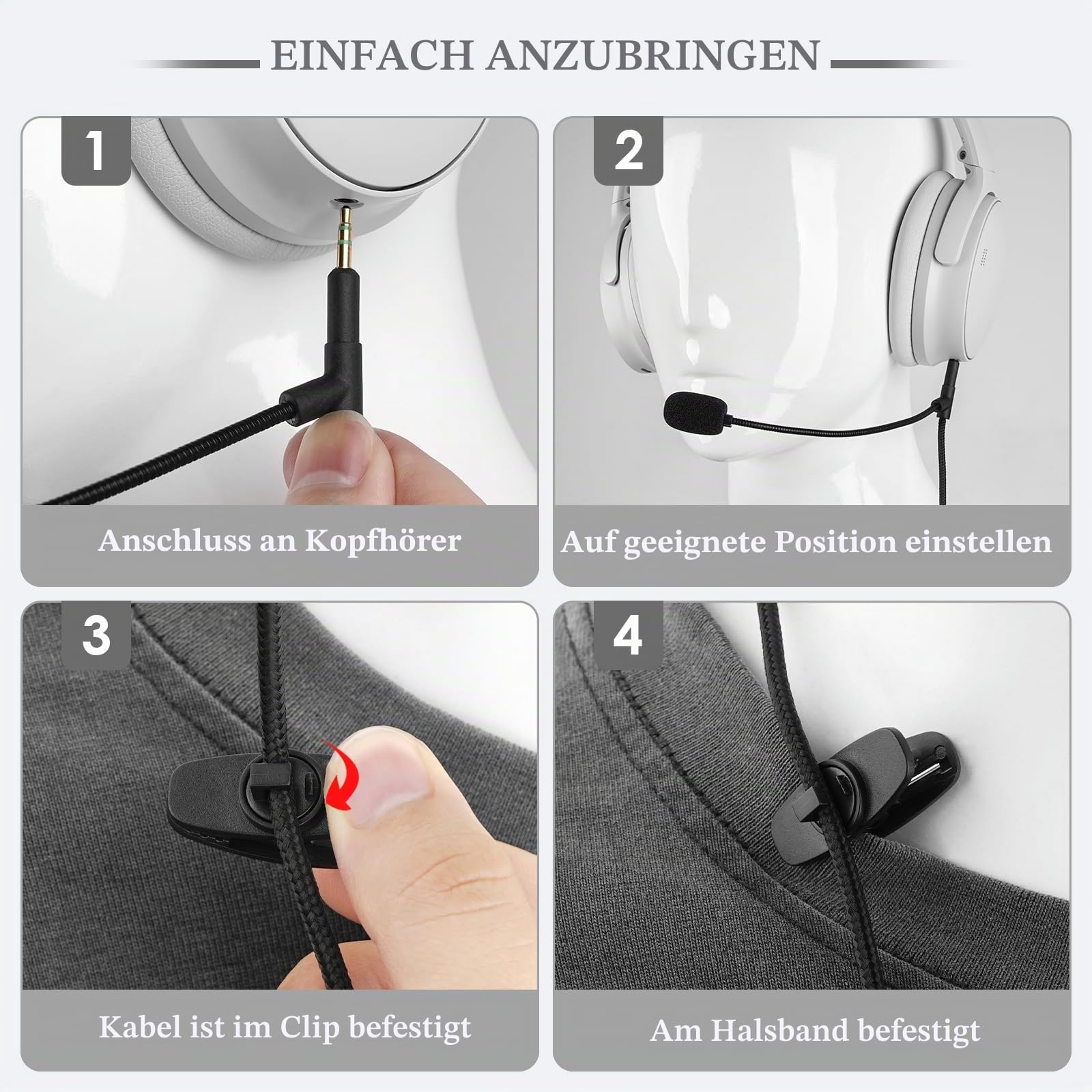 GEEKRIA Boom-Mikrofon-Kopfhörerkabel, kompatibel mit Bose QC Ultra II/SE/45, 700, 2,5-mm-Klinke, Nylon-Geflechts-Ersatzkabel mit Boom-Mikrofon für Gaming & Meetings (5,6 ft)