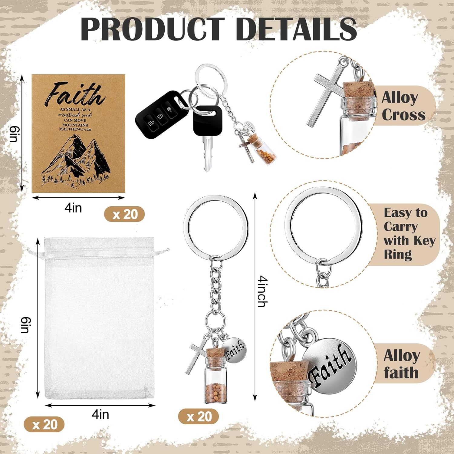 Sureio Mustard Seed Keychain Mustard Seed Faith Gifts Sets Include Keychain Card for Christian Religious Men Women(No Seeds) - Image 2