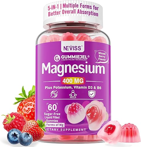 Gomas de magnesio 400mg | Complejo de magnesio 5 en 1 para mujeres y hombres: glicinato de magnesio, citrato, malato, cloruro y taurato | con