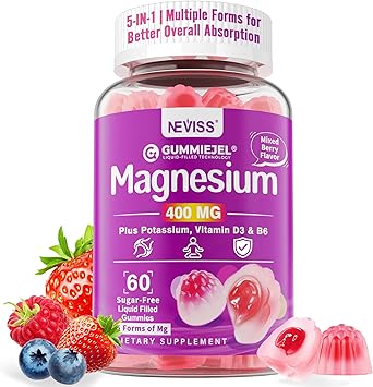 Magnesium Glycinate Gummies for Adults 400mg Magnesium Complex w/5 Forms of Magnesium Citrate Malate Taurate Chloride, Ashwagandha, D3 & Zinc Sugar Free Calm Mood & Muscle Support, Vegan, 60Cts