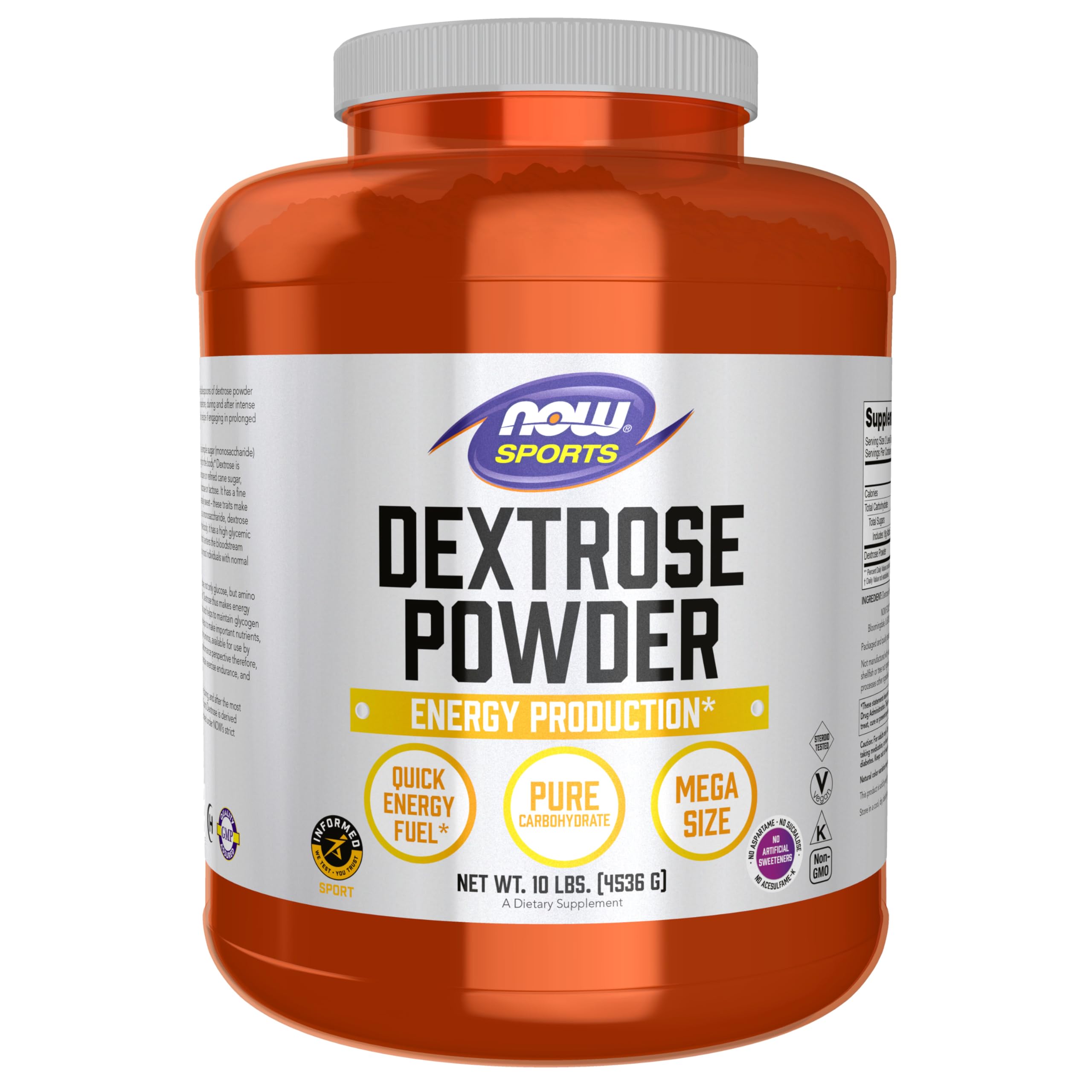 NOW Foods Sports Nutrition, Dextrosa en polvo (monosacárido), Producción de energía*, 10 libras