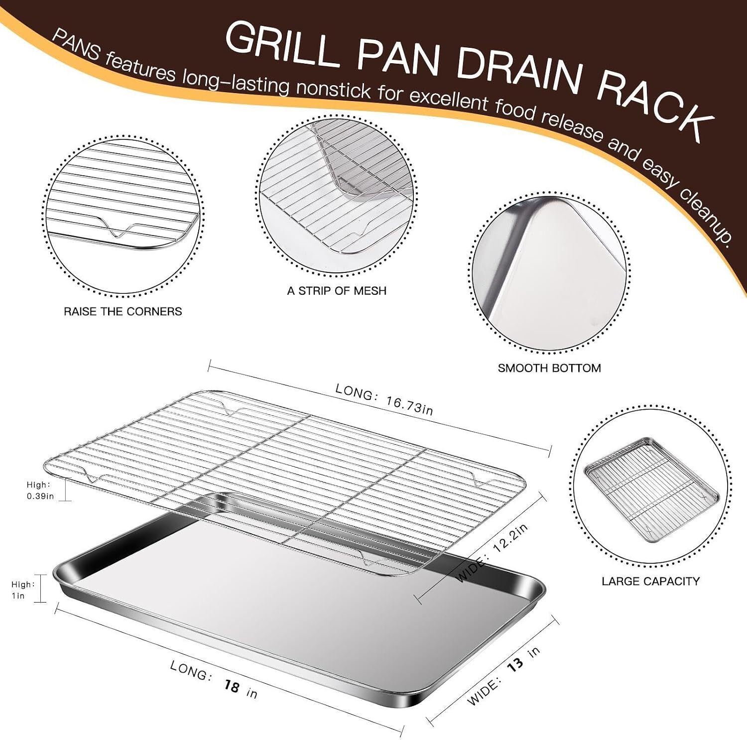 GIUOIDUO Baking Sheet with Racks Set [2 Sheets + 2 Racks], Stainless Steel Baking Sheets with Cooling Racks, Nonstick Pan, Warp Proof & Rust Proof & Easy to Clean, Size 18 X 13 X 1 Inch