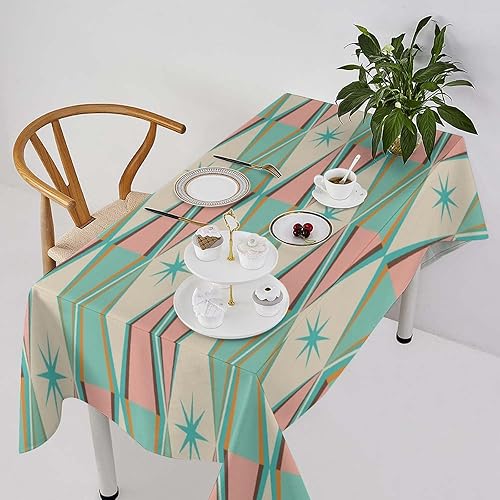 Miniatura 36 de Mantel retro moderno de mediados de siglo, diseño de colores retro de los años 50, resistente al agua, mantel lavable para cocina, comedor, fiesta