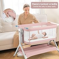 Vista 2 de INFANS Cuna de bebé 5 en 1, cama mecedora mejorada con ruedas, cesta de almacenamiento, bolsa de viaje, mosquitera, altura ajustable, cuna portátil