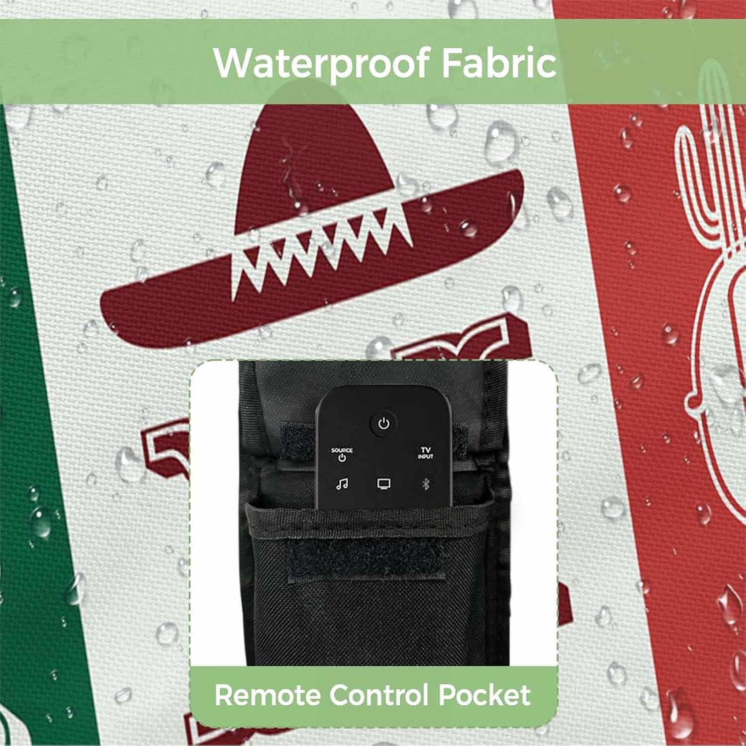 4th of July Outdoor TV Cover 75 Inch Mexican Flag TV Enclosure Independence Day Mexico Cactus Beard TV Covers for Outside Holiday TV Display Screen Protector with Remote Control Pocket