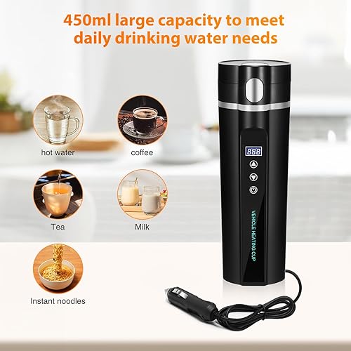 Miniatura 3 de Hervidor de automóvil, hervidor de viaje de 12 V24 V, hervidor portátil ajustable de 86.0-212.0 F, taza de calefacción para automóvil de hervir