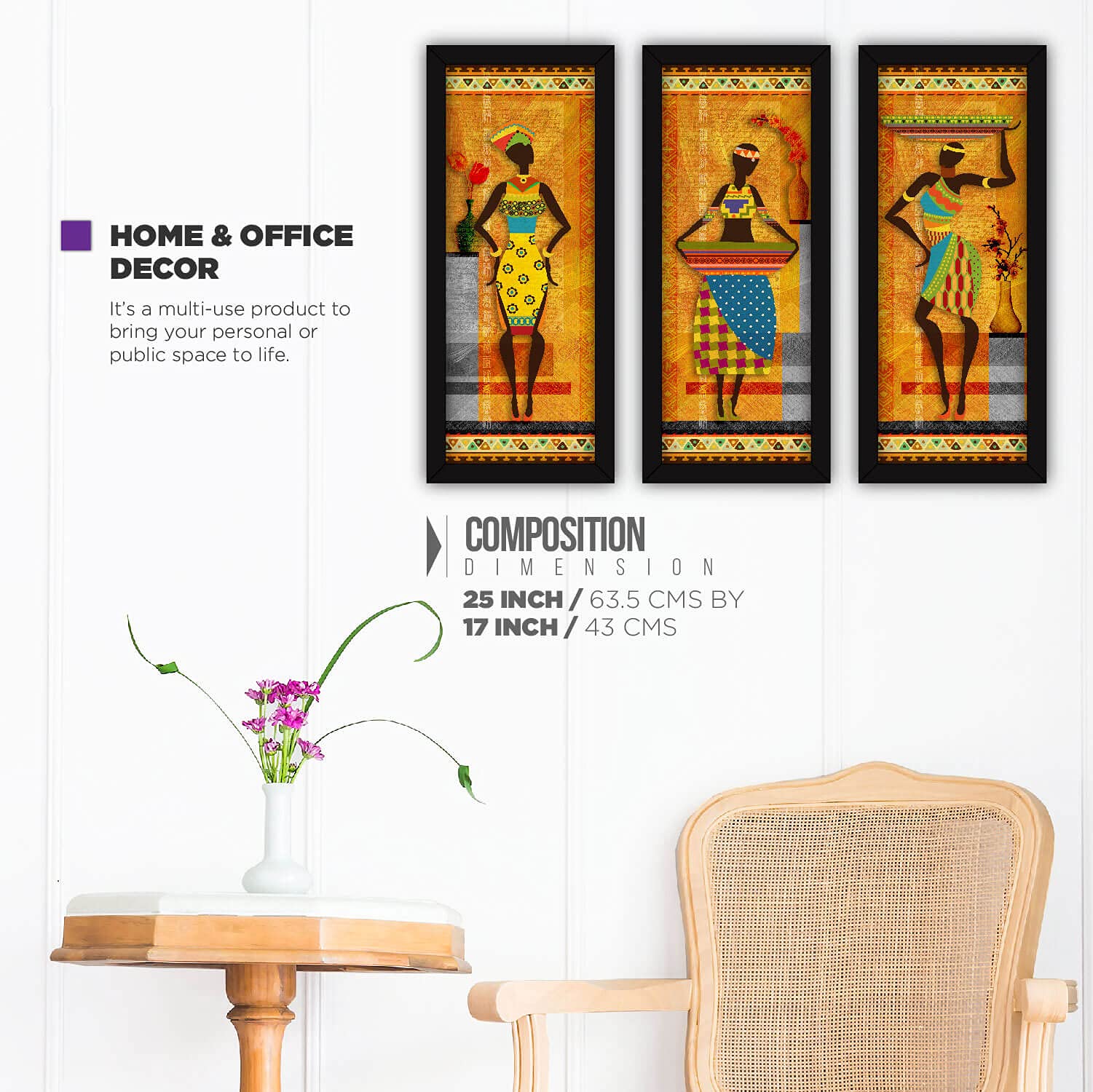 FATMUG Wall Paintings For Living Room With Glass - Tribal Abstract Home Decor Large Art Bedroom -Set of 3 2