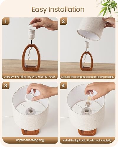 Miniatura 8 de Lámpara de mesa pequeña, lámpara de escritorio de 14.2 pulgadas, lámpara de noche de madera con pantalla de lino, lámpara de mesita de noche moderna