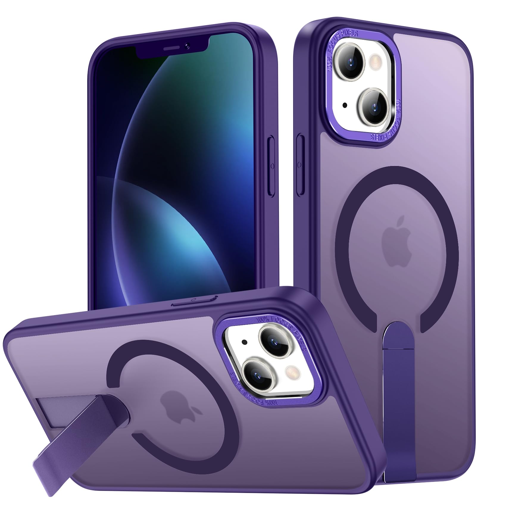 Photo 1 of EMMPITU for iPhone 14 Case Compatible with Magsafe, Built-in Invisible Stand [Military Drop Protection] Strong Magnetic Shockproof Slim Protective Phone Case Cover for iPhone 14 6.1" (Purple)