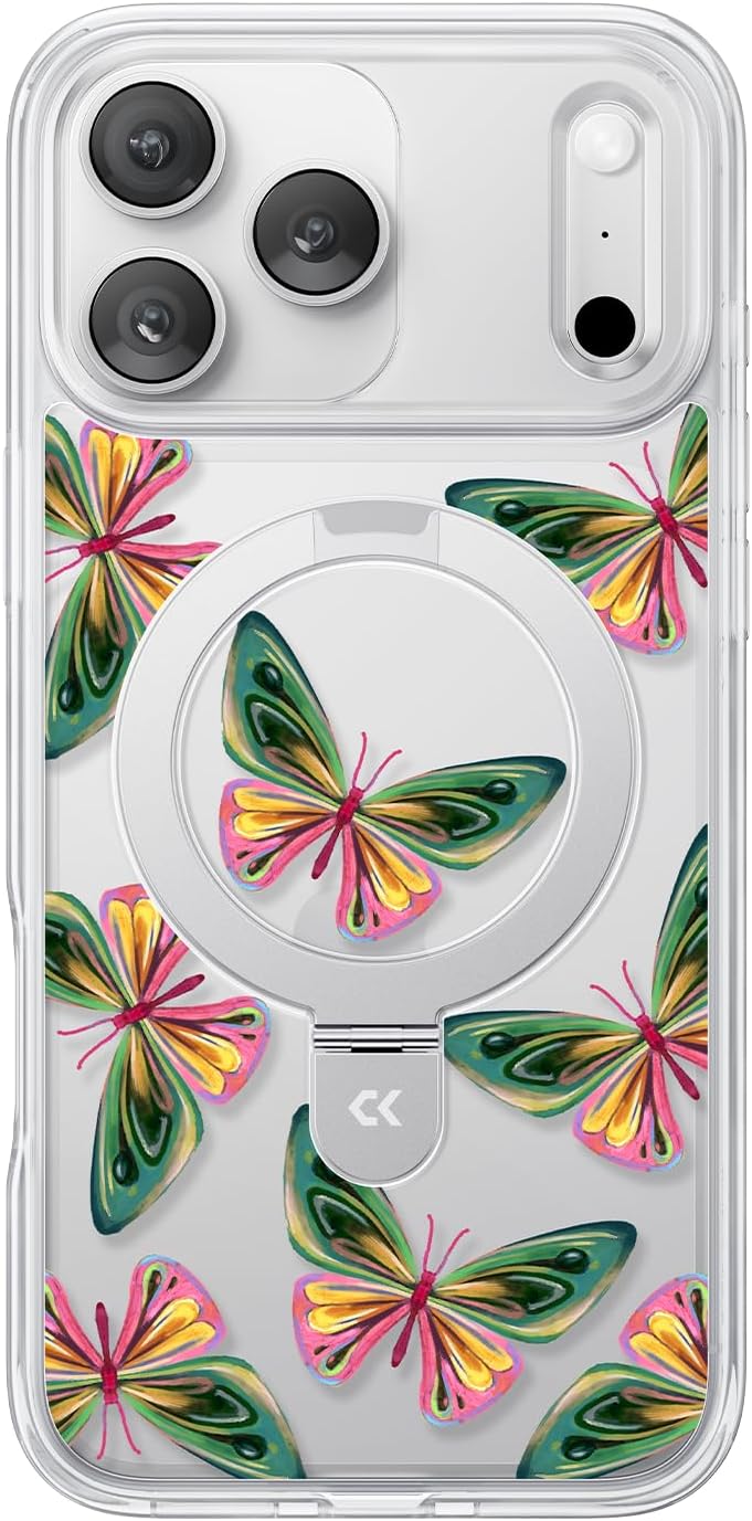 CASEKOO Floral Series Dancing Butterfly for iPhone 17 Pro Max Case with Magnetic Ring Stand [Compatible with MagSafe] [Military-Grade Protection] Fashion Clear Back, Soft Edge, for Women - Image 9