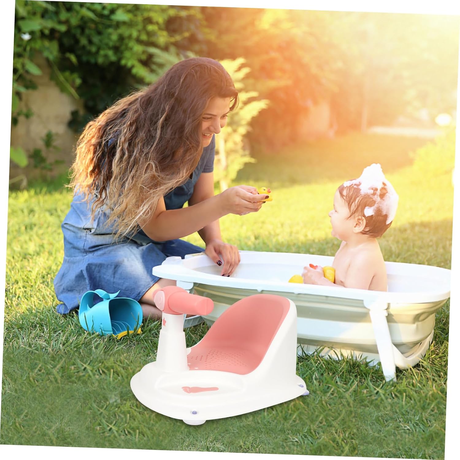 Bath Seat for Months Non-Slip Sit-up Tub Chair with Stable Suction Cups for Safe Bathing Feeding and Haircuts Smooth Edges in Pink