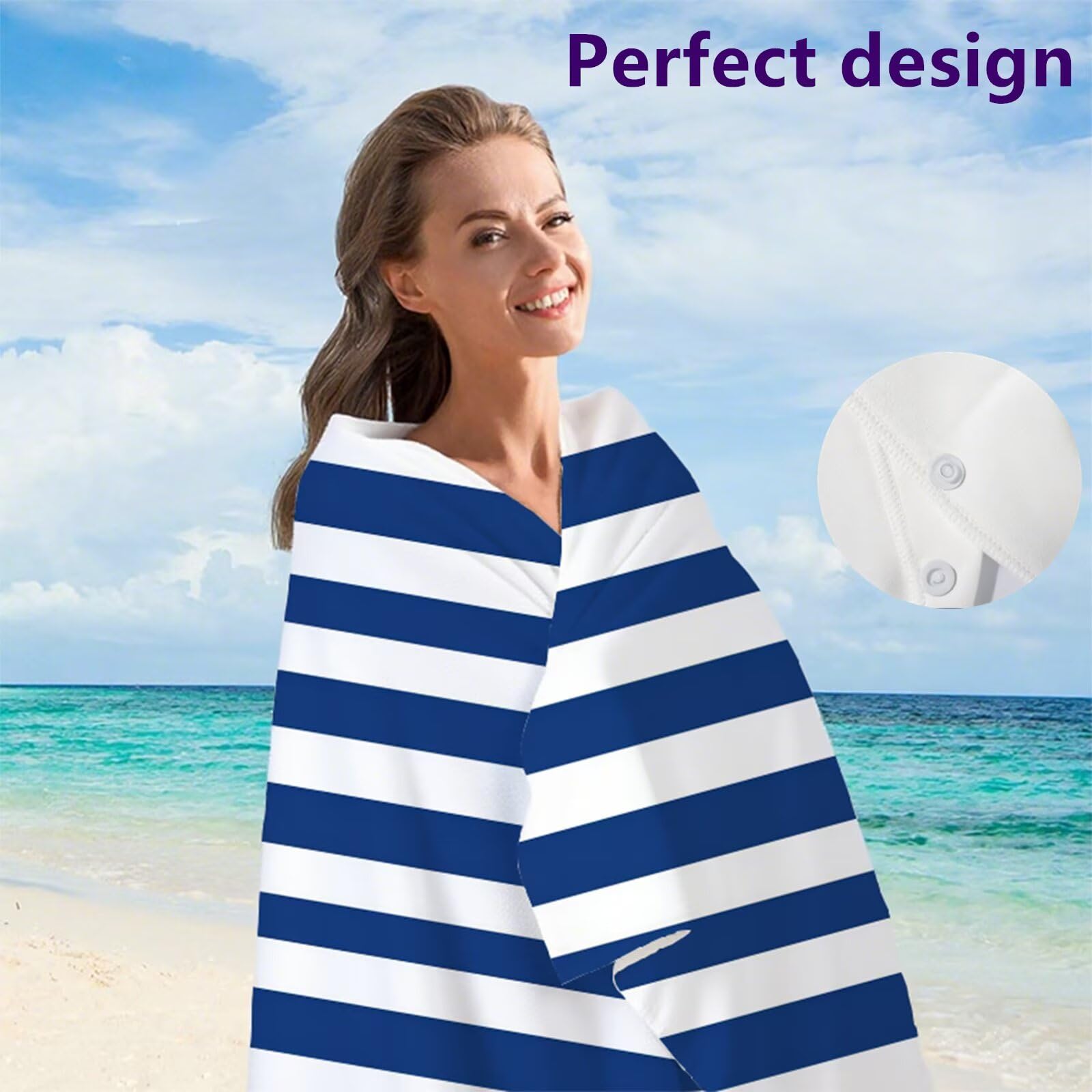 Telo Mare Microfibra 90x180 cm Telo Mare Grande, Asciugamano Palestra Assorbente Asciugatura Rapida, Asciugamano Mare Antisabbi Stuoia Spiaggia per Piscina, Campeggio, Viaggio - Strisce Blu G1-1034