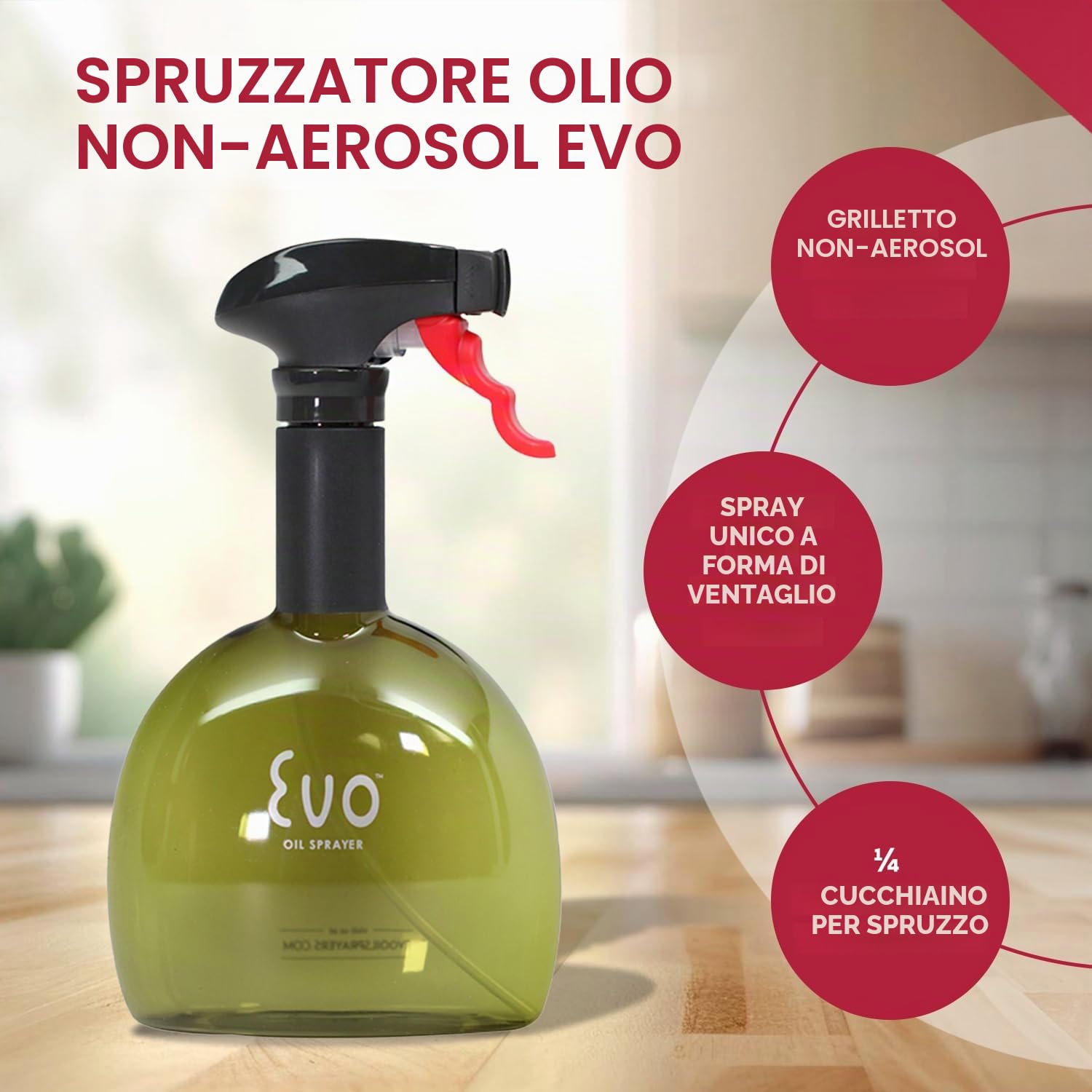 Evo Oil Spruzzatore 8118 Flacone Spruzzatore Non Aerosol per Oli da Cottura Oliva, Green and Yellow, 8-ounce Capacity, Set of 2