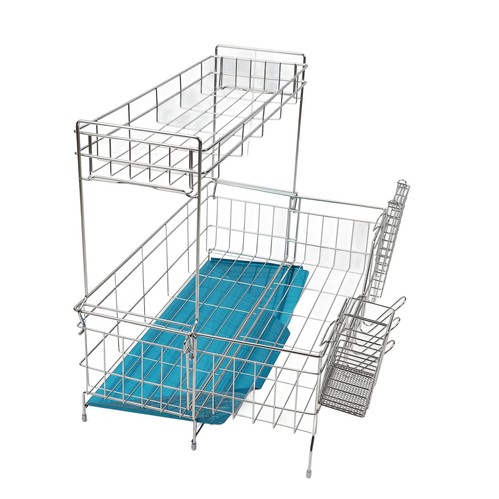 Égouttoir à vaisselle télescopique 2 niveaux acier inoxydable avec bac en V 58 cm