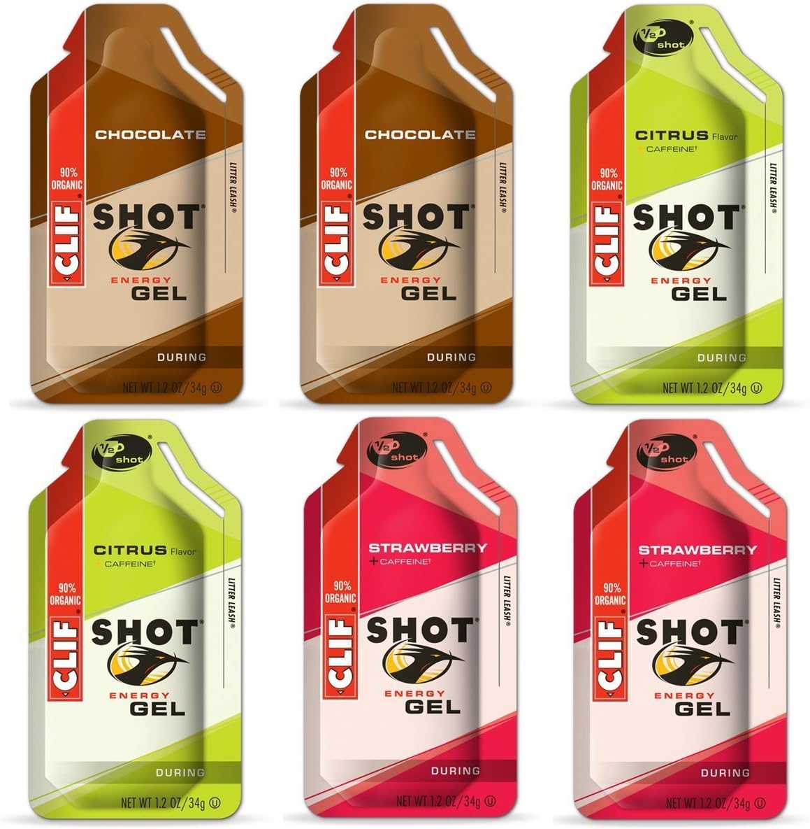 Clif Shot Gel - Variety 6 Pack (6 x 1.2oz Packs - 2 x Chocolate, 2 x Citrus, 2 x Strawberry)