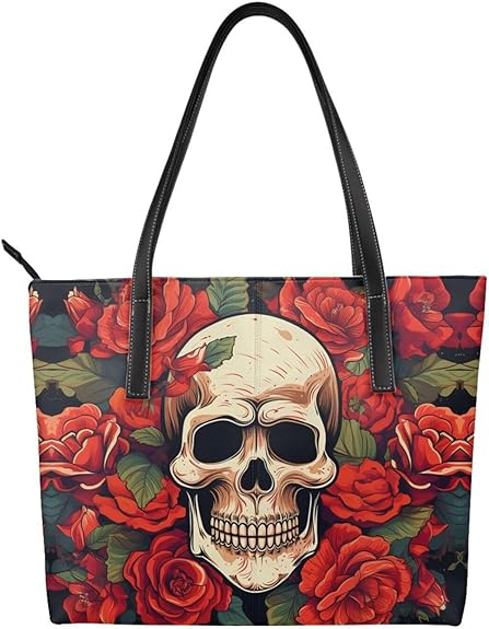 Handbag Beach Bag Shoulder Bags Sugar Skull Rose Printed Shopper Tote Shoulder Bag