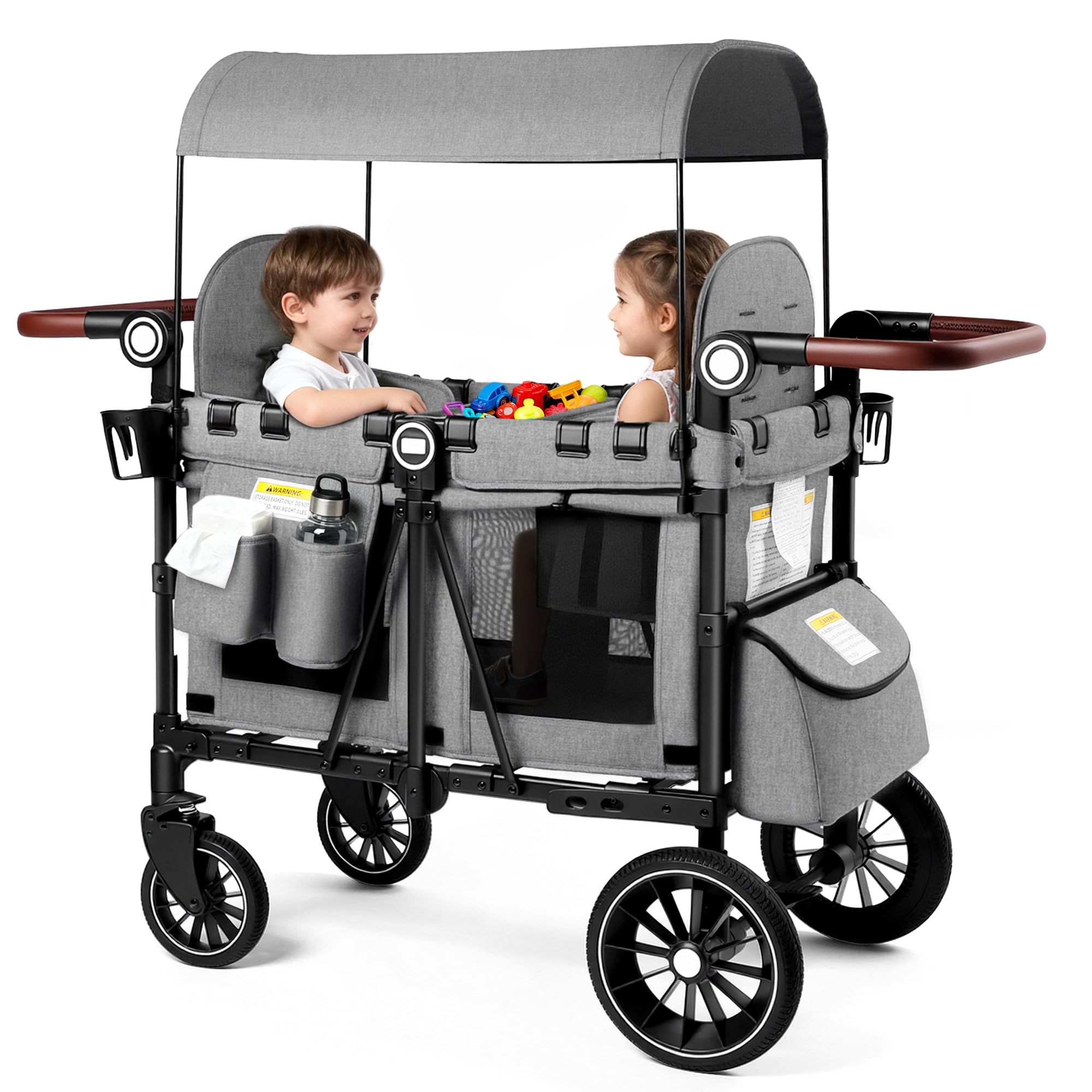 Kinder King Wagon Stroller for 2 Kids, Shock-Absorbing Wheels, Grey