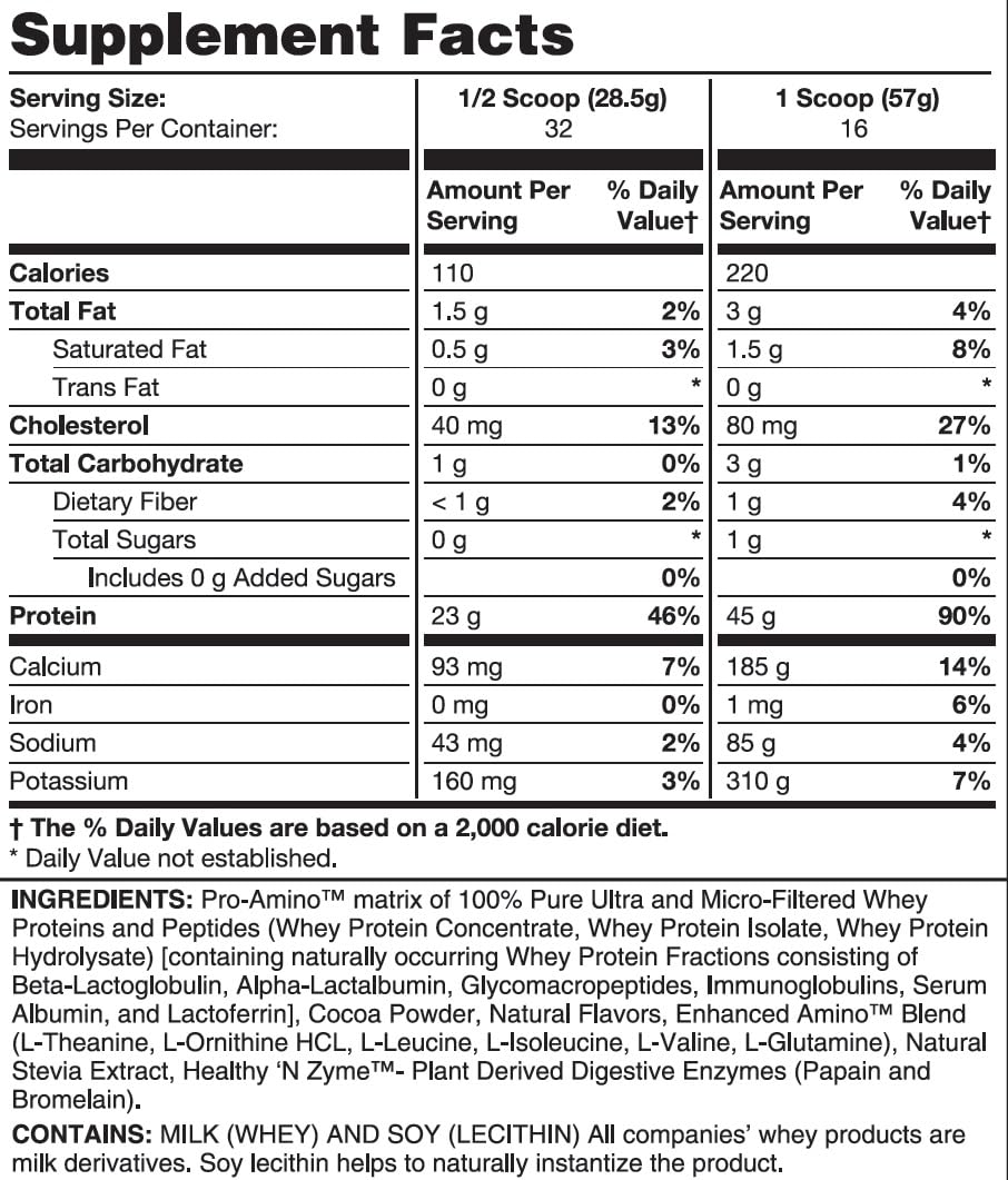 Healthy ‘N Fit 100% WHEY PRO-AMINO v2.0-Chocolate (2lb): 100% Whey Protein PLUS Peptides From America’s #1 Brand in Supplements, Technology and Purity. — Amazon image 3