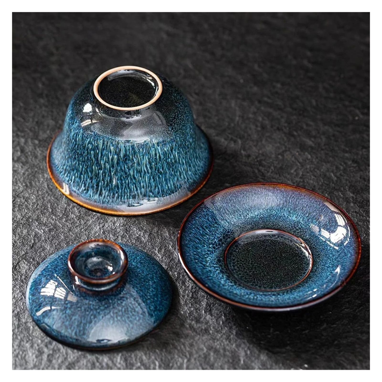 Blue Star Glaze Gaiwan, handgezeichnetes Lotus-Porzellan-Teeservice | Blaue Sternglasur, handgezeichneter Lotus, Porzellan-Gaiwan, Tee-Set, Deckelschale, Teezeremonie, Wohndekoration, Geschenk
