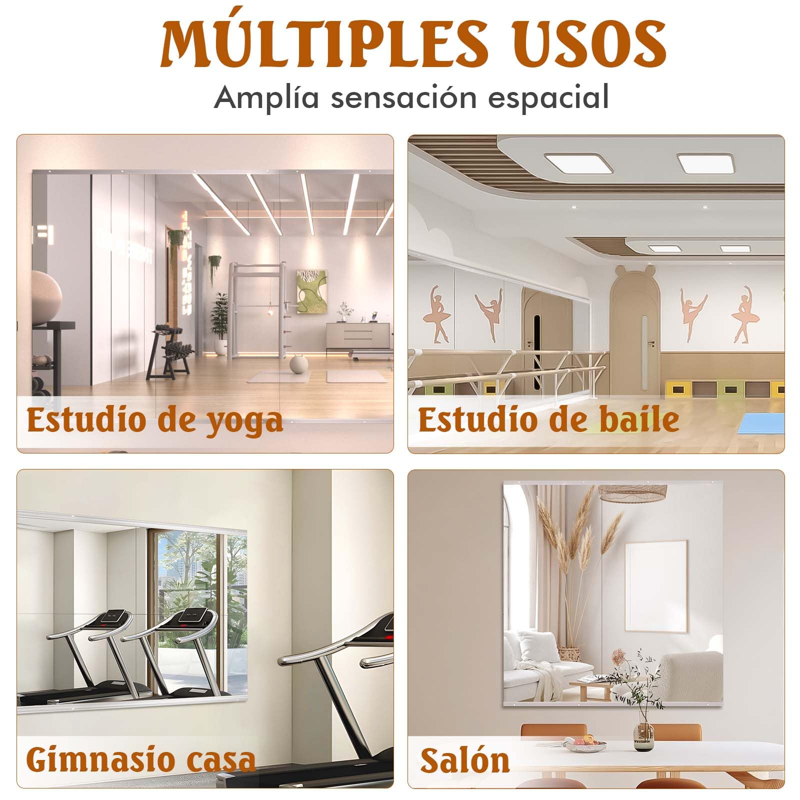 WEER Espejo de Gimnasio en casa, sin Marco Grande de Cuerpo Entero, 140 x 42cm x 2 Piezas, Vidrio Templado, para Gimnasio, Yoga, Garaje, Fitness, Baile y Dormitorio