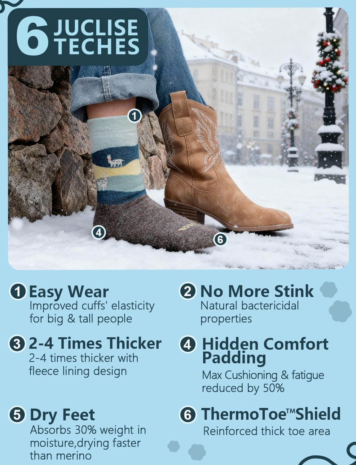 Alpaca Wool Heavyweight Crew Socks for Winter Hiking Boot Casual Socks Cold Weather Thermal Warm Thick Breathable - Image 6