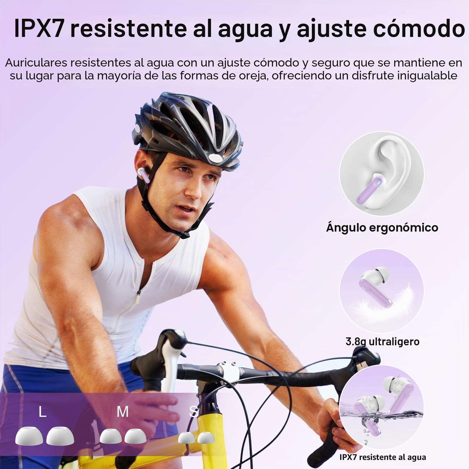 Auriculares Inalambricos Bluetooth, 48H Auriculares Bluetooth 5.4 con Pantalla Táctil LED, 4 Mic con Reducción de Ruido ANC+ENC, HiFi Estéreo Cascos Inalambricos con IP7 Impermeable/5 Modos EQ, Morado