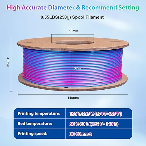 Miniatura 5 de 3Dgenius Filamento PLA de seda para impresora 3D de triple color, filamento de impresión 3D de 0.069 in, compatible con la mayoría de impresoras