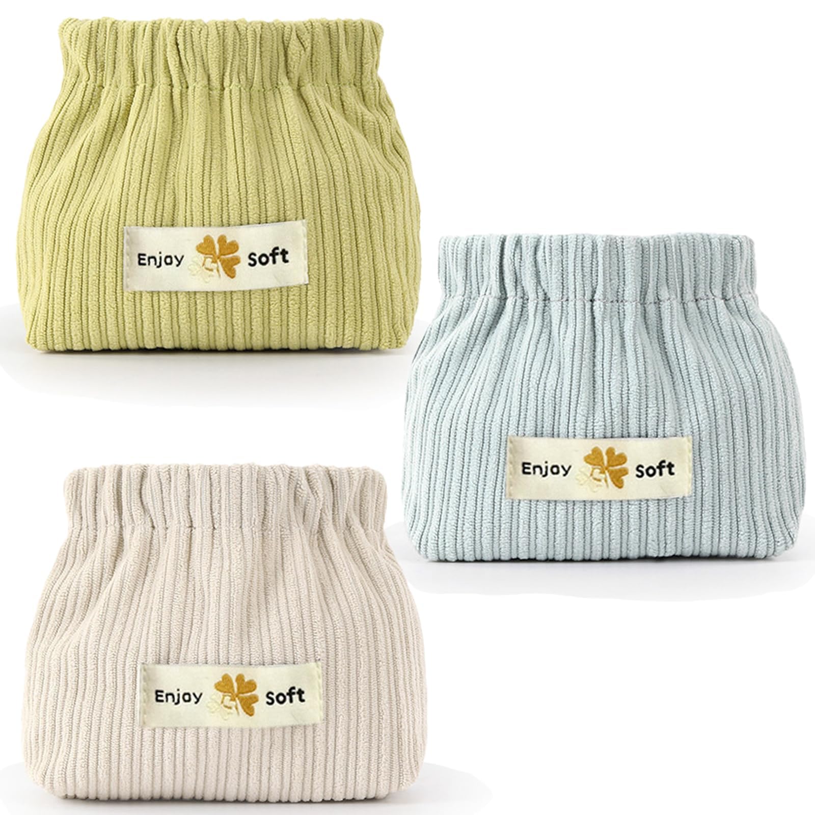 Small Make Up Bag, 3Pcs Corduroy Handbag Organiser, Elastic Hair Tie Organizer, Lipstick Case, Small/Mini Popper Cosmetic Pouch, Makeup Bags for Women Teenage Girls, Bag Essentials-Light Color