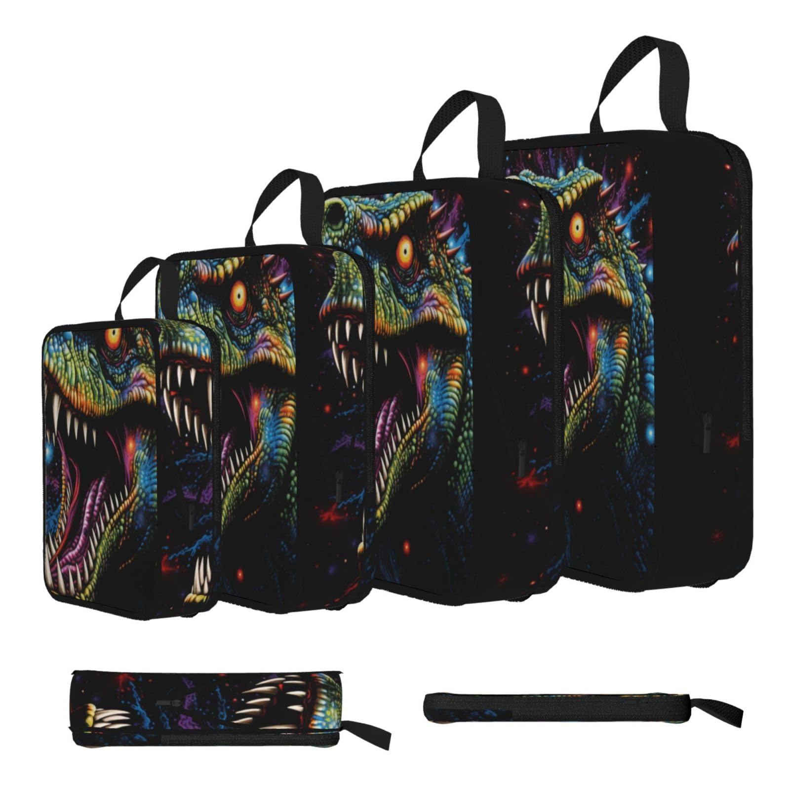 Sxzvvbn Black Brightly Colored Dinosaurs Compression Packing Cubes 4 Piece Set