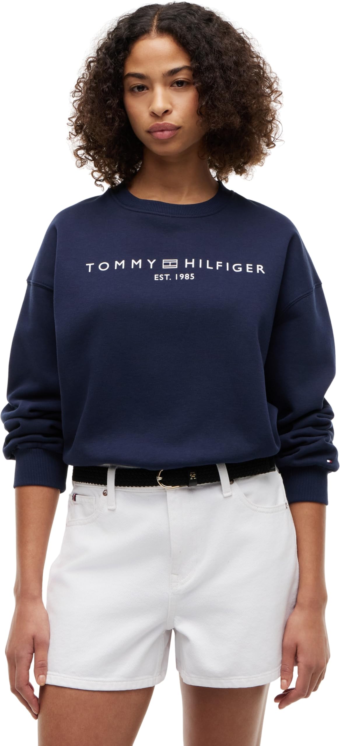 Tommy Hilfiger Donna Felpa Corp Logo Modern Relaxed Fit, Blu (Dark Blue), S