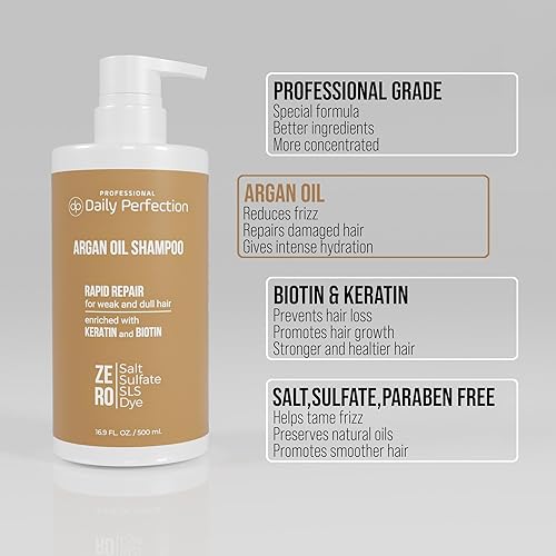 Miniatura 3 de Champú de aceite de argán con biotina y queratina, reparación y mejora rápida para cabello débil y opaco, sin sal, sin sulfato, sin parabenos