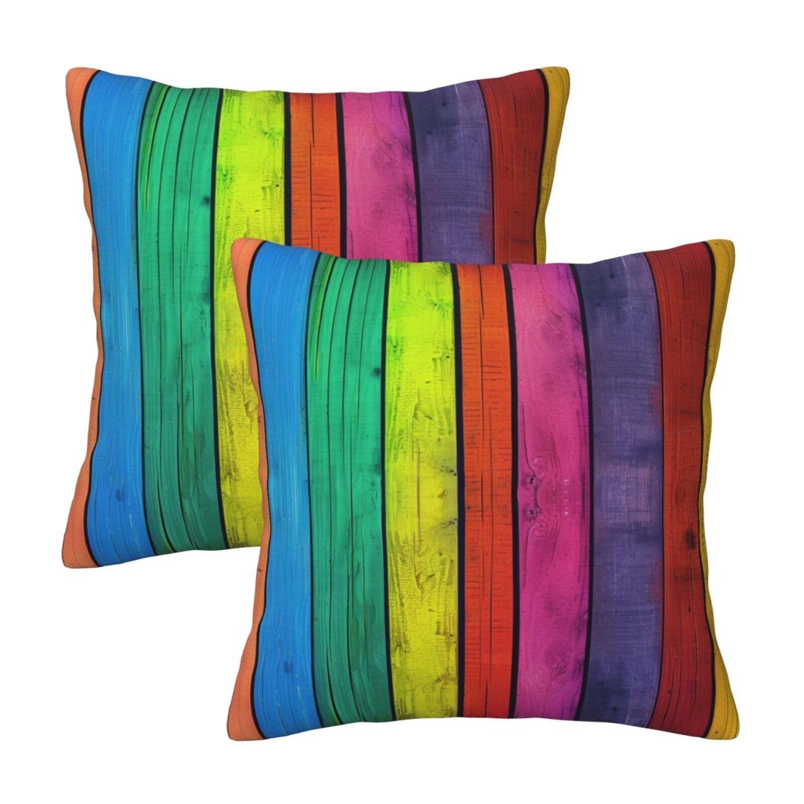 kkvhhyuo Colored Wood Background Print Pillow Covers Set of 2, Square Decorative Cushion Covers with Hidden Zipper, Throw Pillow Cases for Living Room Sofa Bed Chair, 45x45 cm