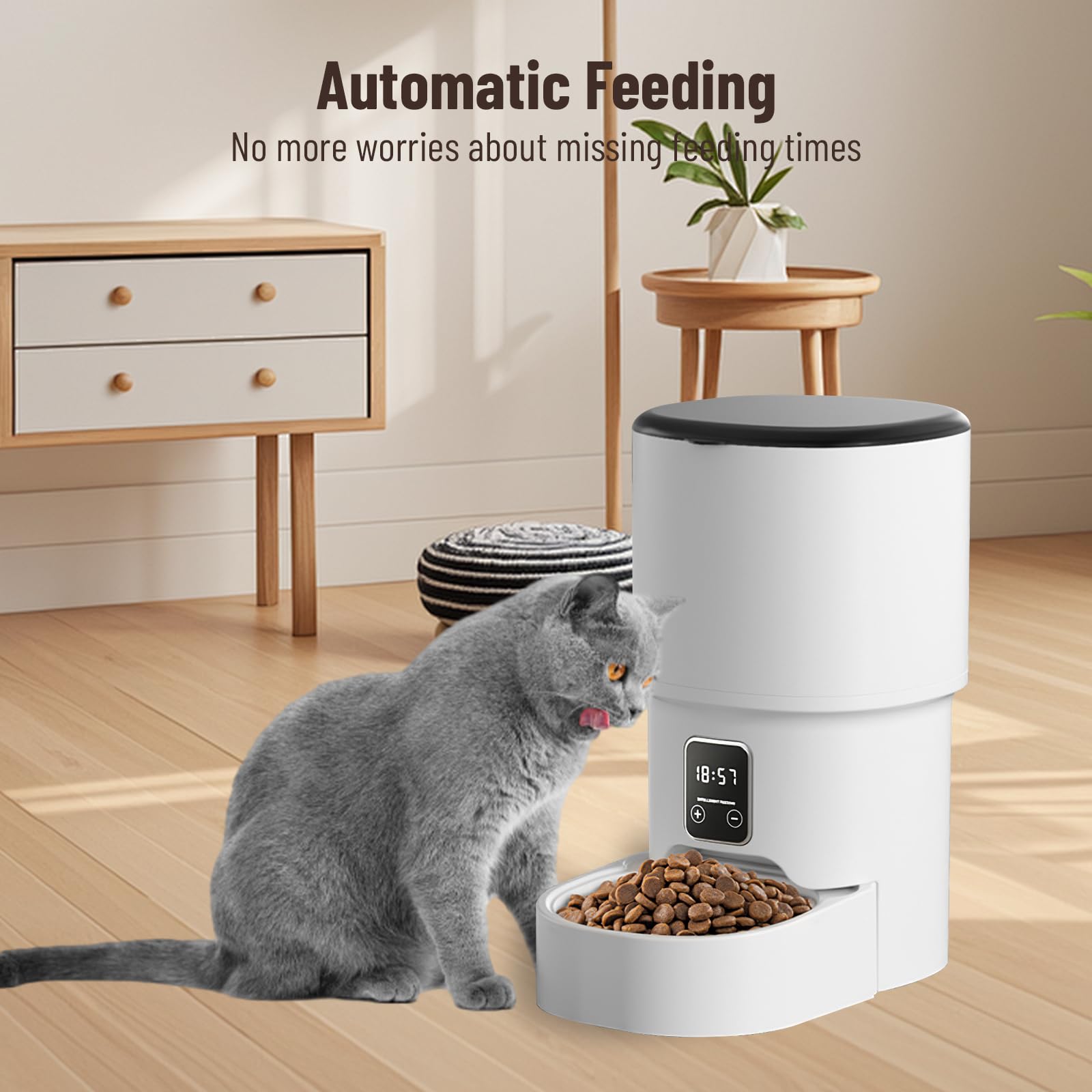 Distributeur Croquettes Chat Automatique,4L Distributeur Croquettes Chat avec Minuterie Programmable pour Chats et Petits Chiens, 1-6 Repas par Jour