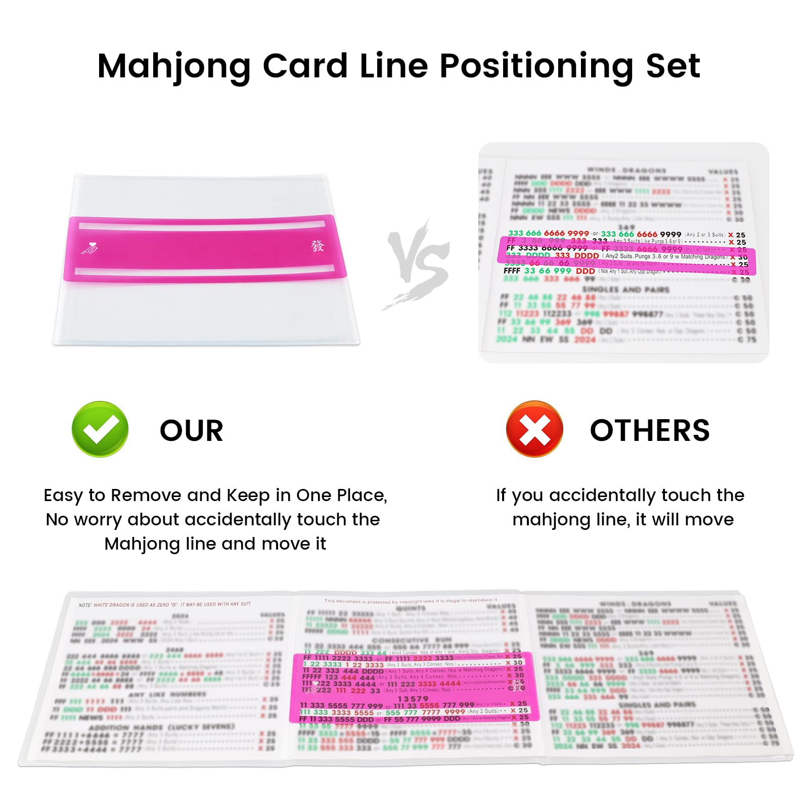 Amazon.com: Mahjong Card Sleeve Positioning Set (Includes 4Pcs Mahjong Card  Sleeve and 4Pcs Line Finder),Use together to Protect Your Mah jong Cards  and Quickly Identify Winning Combinations During Gameplay,Pink : Toys &