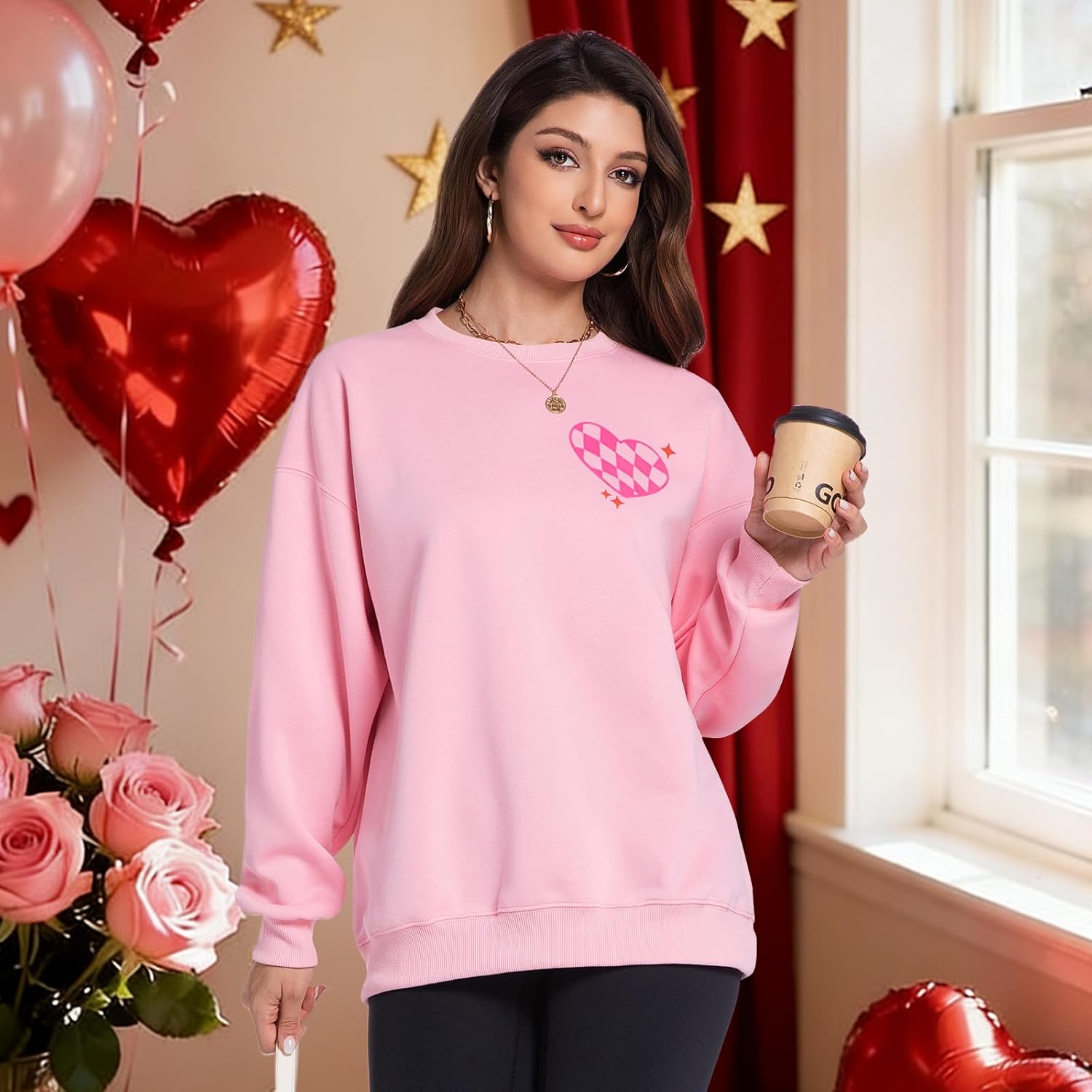 Valentines Sweatshirts for Women Christian Love Heart Graphic Valentine Jesus Bible Vibes Long Sleeve Shirts Tops - Image 5