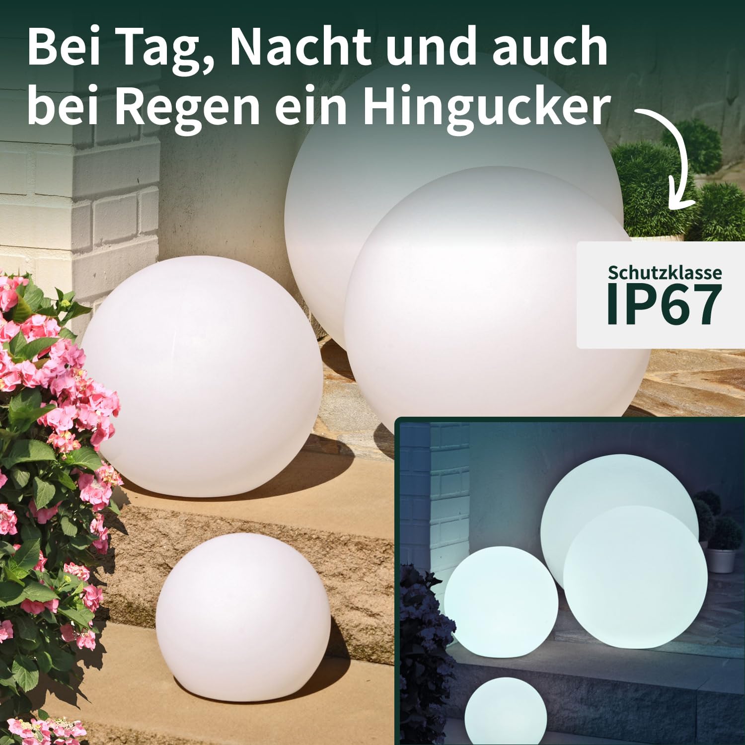 VERDOBA Kugelleuchte Mit Akku - Wasserfeste LED-Leuchtkugel Mit Farbwechsel und USB-C Anschluss - Dimmbare Kugel für Außen & Innen - 30 cm Große Lampe Mit Schutzklasse IP67