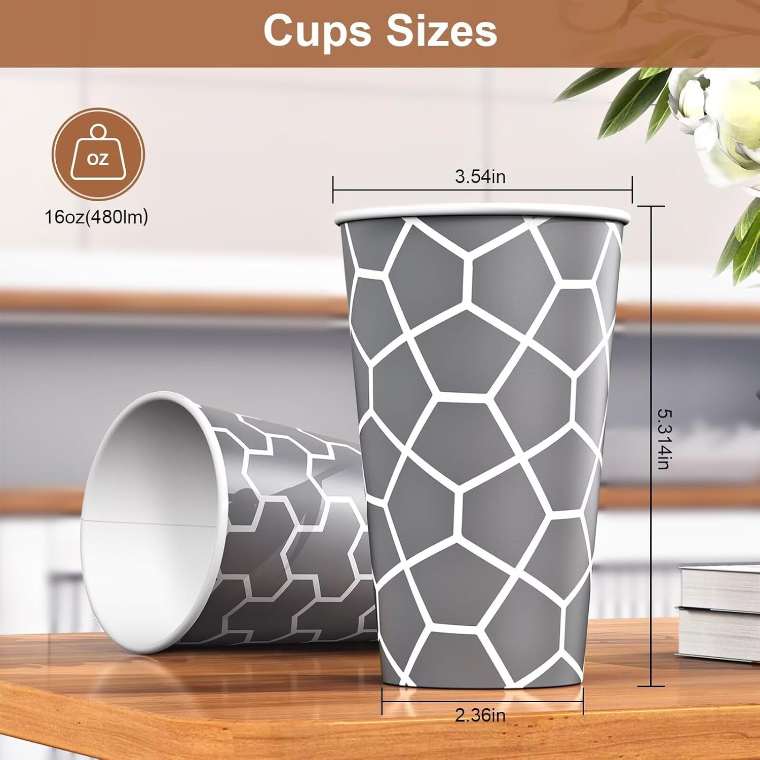 16 oz Coffee Cups 180 Pack, Disposable Coffee Cups Hot Paper Cups 16 oz, Insulated Paper Coffee Cup for Hot Cold Drinks - Image 2